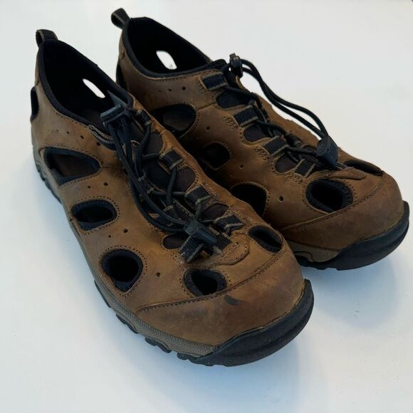 Duluth Trading Co Wild Boar Oiled Leather Sandals Brown 10 Wide 10W Adjustable - Picture 4 of 11